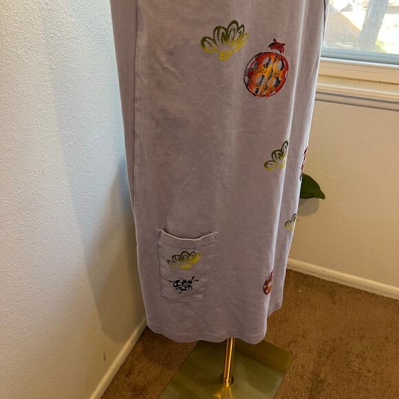 Vintage USA Focus Cotton Purple Painted Lady Bug Printed Pocket Dress Size Small - Picture 3 of 12